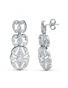 18K PENDIENTES TRES CUERPOS ORO BLANCO 30X11 MM CIERRE PRESION