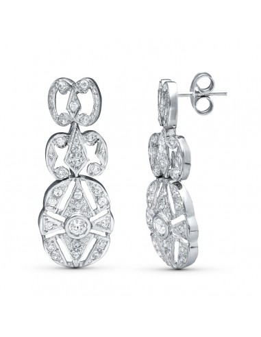 18K PENDIENTES TRES CUERPOS ORO BLANCO 30X11 MM CIERRE PRESION