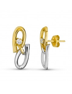 18K PENDIENTES BICOLOR CIRCONITA 17X6 MM CIERRE PRESION