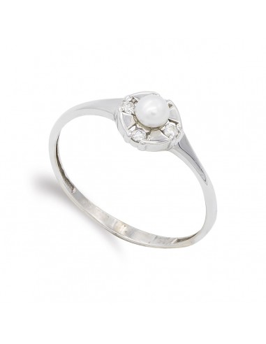 18K SORTIJA ORO BLANCO PERLA 3MM Y CIRCONITAS. ANCHO: 6 5 MM