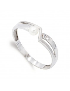 18K SORTIJA ORO BLANCO PERLA 3 5 MM Y CIRCONITA. ANCHO: 4 5MM