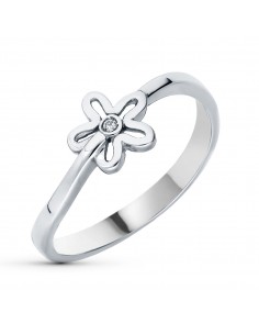18K SORTIJA ORO BLANCO FLOR CALADA CON CIRCONITAS. ANCHO: 6 5 MM
