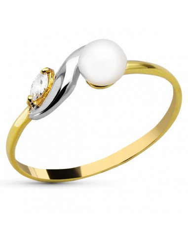 18K SORTIJA ORO BICOLOR CON PERLA 4 5 MM Y CIRCONITA MARQUISE. ANCHO:  6 MM