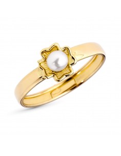 18K SORTIJA ORO AMARILLO TREBOL PERLA 4MM. ANCHO: 7MM