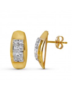 18K PENDIENTES ORO AMARILLO CIRCONITA RODIO CIERRE PRESION