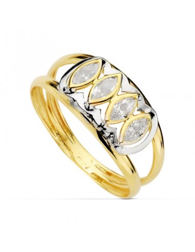 18K SORTIJA ORO BICOLOR DOBLE CUERPO CON CIRCONITAS BLANCAS MARQUISE. ANCHO: 8 5 MM
