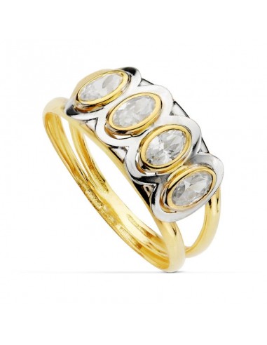 18K SORTIJA ORO BICOLOR DOBLE CUERPO CON CIRCONITAS BLANCAS OVALES. ANCHO: 9 5 MM