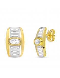 18K PENDIENTES ORO BICOLOR CALADOS CIRCONITA 13X7 MM PRESION
