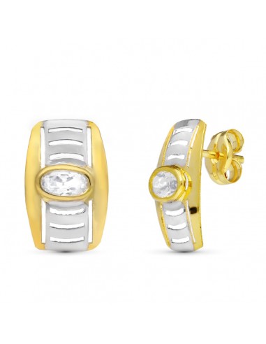 18K PENDIENTES ORO BICOLOR CALADOS CIRCONITA 13X7 MM PRESION