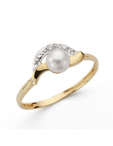 18K SORTIJA ORO BICOLOR CON PERLA DE 5 MM Y CIRCONITAS. ANCHO: 7 MM