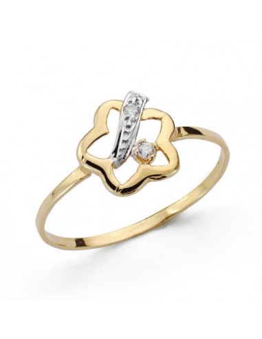 18K SORTIJA ORO BICOLOR CON FLOR Y CIRCONITAS. ANCHO: 9 5 MM