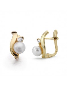18K PENDIENTES ORO AMARILLO COMUNION PERLA 12X6 MM CIERRE CATALAN