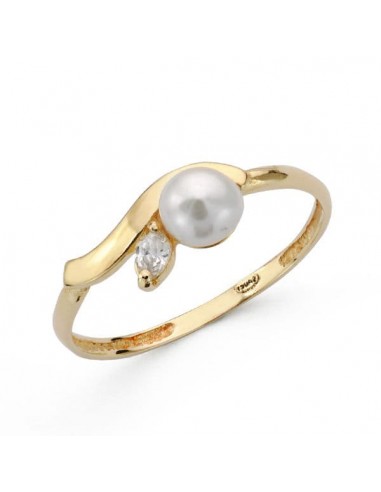18K SORTIJA ORO AMARILLO HOJA CON PERLA 4 5 MM Y CIRCONITA. ANCHO: 6 MM