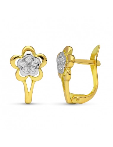 18K PENDIENTES ORO BICOLOR FLOR 12X8 MM CIERRE CATALAN