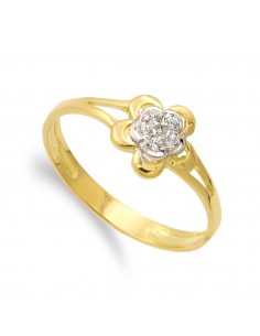 18K SORTIJA ORO BICOLOR CON FLOR Y CIRCONITA 7 MM CUERPO 2 MM