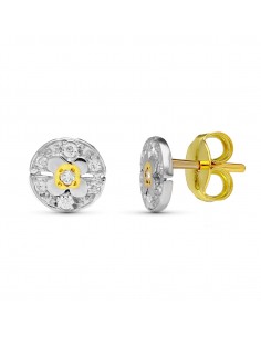 18K PENDIENTES ORO BICOLOR CIRCONITA 8 MM CIERRE PRESION