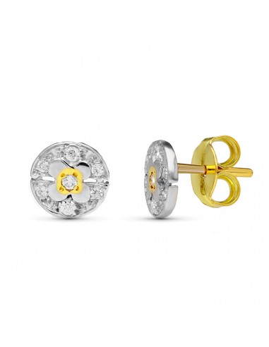 18K PENDIENTES ORO BICOLOR CIRCONITA 8 MM CIERRE PRESION