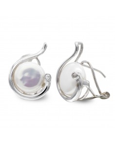 18K PENDIENTES ORO BLANCO PERLA BOTON 10MM