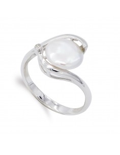 18K SORTIJA ORO BLANCO Y PERLA BOTON 9MM.