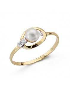 18K SORTIJA ORO BICOLOR COMUNION CON MOTIVO OVAL Y PERLA