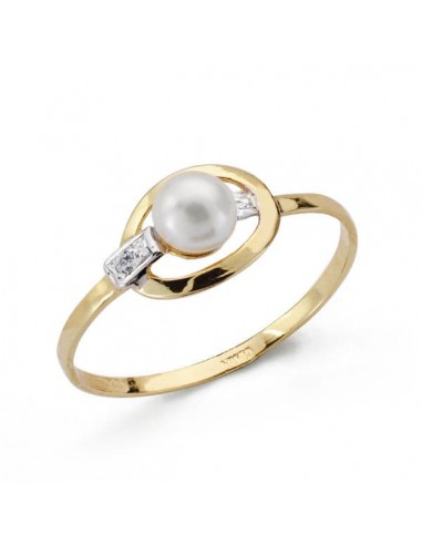 18K SORTIJA ORO BICOLOR COMUNION CON MOTIVO OVAL Y PERLA