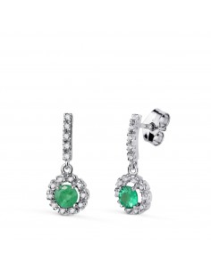 18K PENDIENTES ESMERALDA FINA Y CIRCONITAS PRESION
