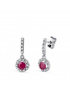 18K PENDIENTES ORO BLANCO RUBI 4MM - 0 56 QTES Y CIRCONITAS. 18 X 7 5 MM. CIERRE PRESION