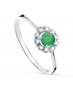 18K SORTIJA ORO BLANCO CON ESMERALDA 4MM Y 0 26 QTES Y CIRCONITAS. CUAJO 7 X 7 M