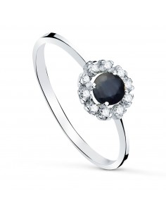 18K SORTIJA ORO BLANCO CON ZAFIRO 4MM Y 0 26 QTES Y CIRCONITAS. CUAJO 7 X 7 M