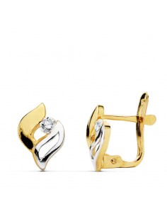 18K PENDIENTES BICOLOR CIRCONITAS. 9 X 6 MM.