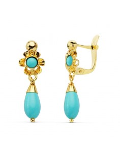 18K PENDIENTES LAGRIMA TURQUESA. 22 X 7 MM.