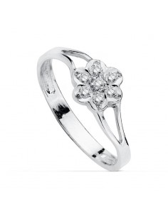 18K SORTIJA ORO BLANCO FLOR Y CIRCONITAS. ANCHO: 6 5 MM