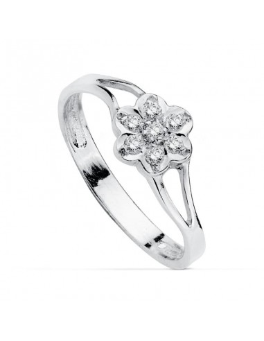 18K SORTIJA ORO BLANCO FLOR Y CIRCONITAS. ANCHO: 6 5 MM