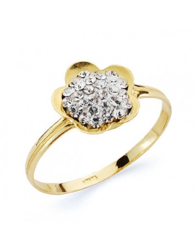 18K SORTIJA ORO AMARILLO FLOR CON CIRCONITAS. ANCHO: 10 MM