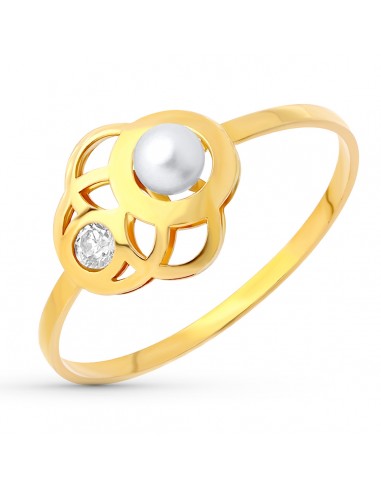 18K SORTIJA ORO AMARILLO MOTIVO CALADO CON PERLA 3 MM CIRCONITA.