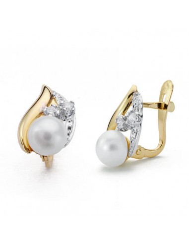 18K PENDIENTES ORO BICOLOR COMUNION. PERLA CIRCONITA 12X7 MM CIERRE CATALAN