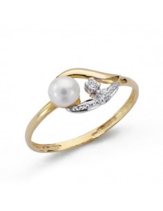 18K SORTIJA ORO BICOLOR CON CIRCONITAS Y PERLA 4 5 MM. ANCHO: 7 MM