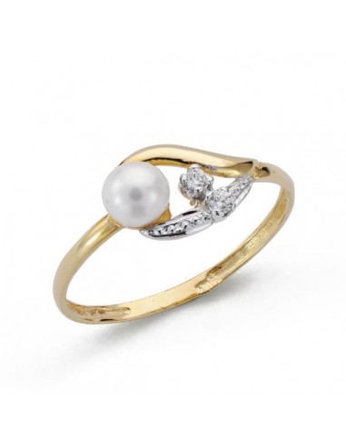 18K SORTIJA ORO BICOLOR CON CIRCONITAS Y PERLA 4 5 MM. ANCHO: 7 MM