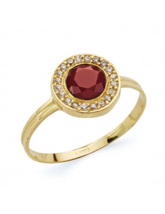 18K SORTIJA ORO AMARILLO REDONDO CON CIRCONITAS Y PIEDRA ROJA. MEDIDA: 9 MM