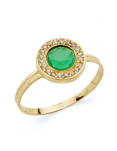 18K SORTIJA ORO AMARILLO REDONDO CON CIRCONITAS Y PIEDRA VERDE. MEDIDA: 9 MM