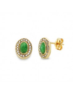 18K PENDIENTES ORO AMARIILLO PIEDRA VERDE 9 X 7 MM CIERRE PRESION
