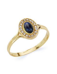 18K SORTIJA ORO AMARILLO OVAL CON CIRCONITAS Y PIEDRA AZUL. MEDIDA: 9X7 MM