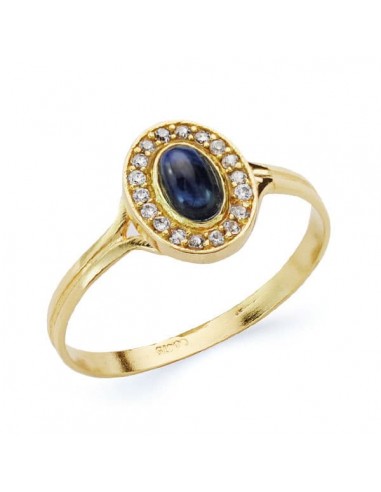 18K SORTIJA ORO AMARILLO OVAL CON CIRCONITAS Y PIEDRA AZUL. MEDIDA: 9X7 MM