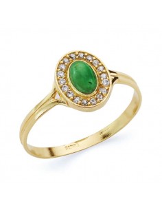 18K SORTIJA ORO AMARILLO OVAL CON CIRCONITAS Y PIEDRA VERDE. MEDIDA: 9X7 MM