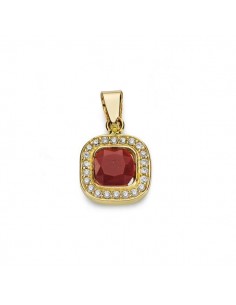 18K COLGANTE ORO AMARILLO PIEDRA ROJA Y CIRCONITA 9X9 MM
