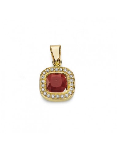 18K COLGANTE ORO AMARILLO PIEDRA ROJA Y CIRCONITA 9X9 MM