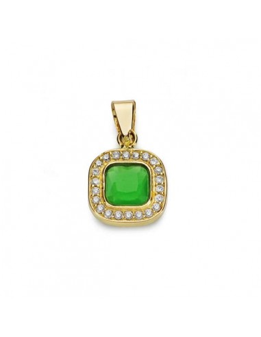 18K COLGANTE ORO AMARILLO PIEDRA VERDE Y CIRCONITA 9X9 MM