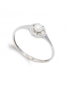 18K SORTIJA ORO BLANCO COMUNION PERLA Y CIRCONITAS