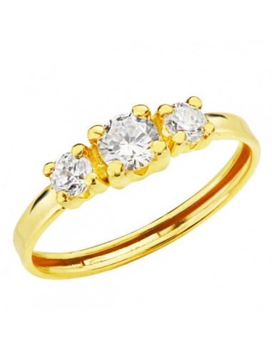 18K SORTIJA ORO AMARILLO CON TRES CIRCONITA DE 4 MM EN GARRAS