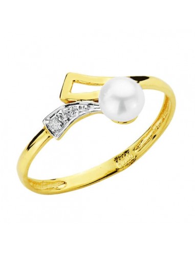18K SORTIJA ORO BICOLOR MOTIVO CALADO CON PERLA DE 4 MM Y CIRCONITAS. ANCHO: 7 5 MM